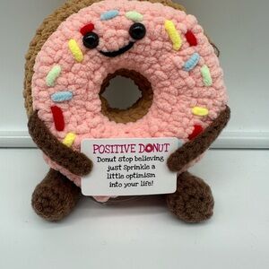 Crochet scented strawberry Pink Donut Plush with Sprinkles handmade with stand